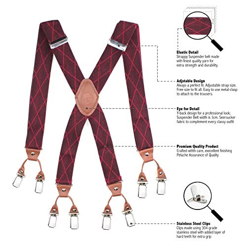 Peluche Striped Crossroad Maroon X Back 8 Clips Suspender (Strap Width- 3.5cm) - Image 2