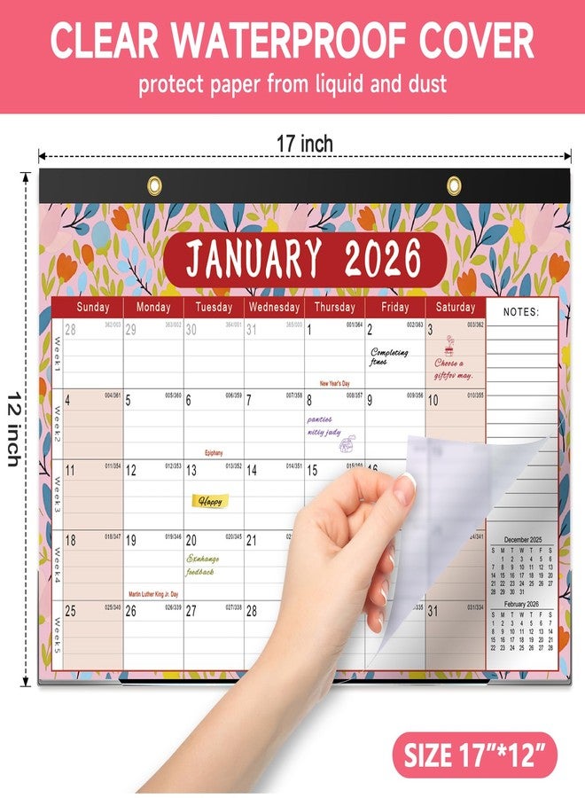 تقويم مكتبي من تيمارت 2026-2027، تقويم لمدة 18 شهرًا من يناير 2026 إلى يونيو 2027، تقويم شهري كبير 17 بوصة × 12 بوصة مناسب للمنزل والمدرسة والمكتب (بنقشة زهور) - Image 3