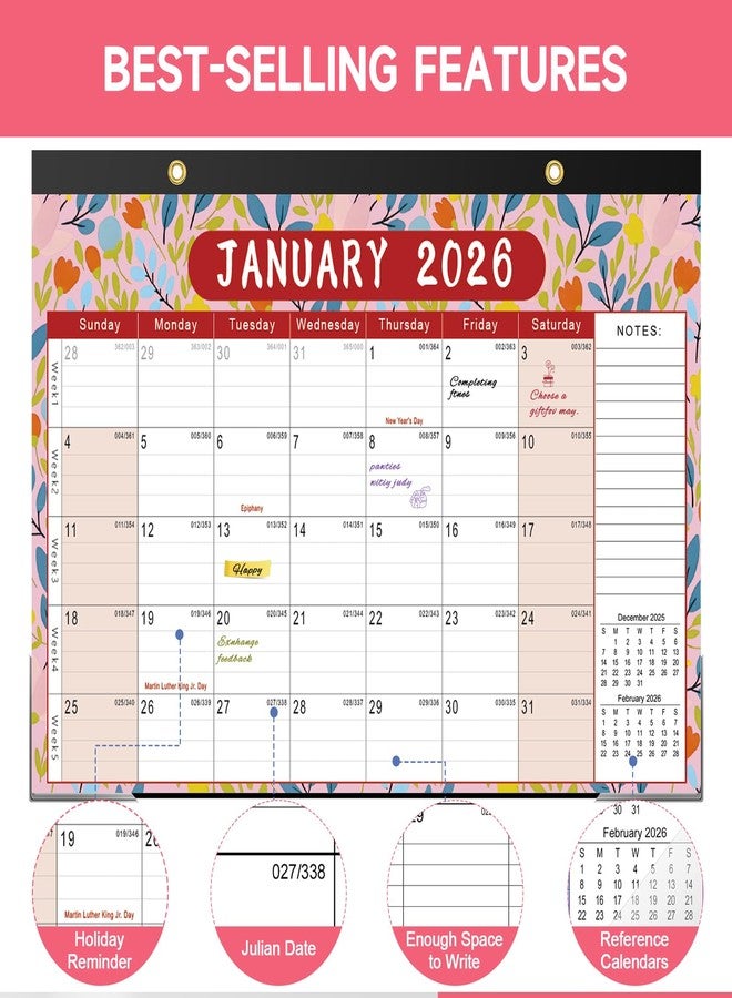 تقويم مكتبي من تيمارت 2026-2027، تقويم لمدة 18 شهرًا من يناير 2026 إلى يونيو 2027، تقويم شهري كبير 17 بوصة × 12 بوصة مناسب للمنزل والمدرسة والمكتب (بنقشة زهور) - Image 4