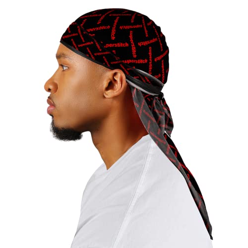 Superstitch Supersilky Ultra Silky Durag x Wavebuilder | 30+ Styles Premium Designer Durags for Men | 360 Waves |Red and Black (Red Criss) - Image 5