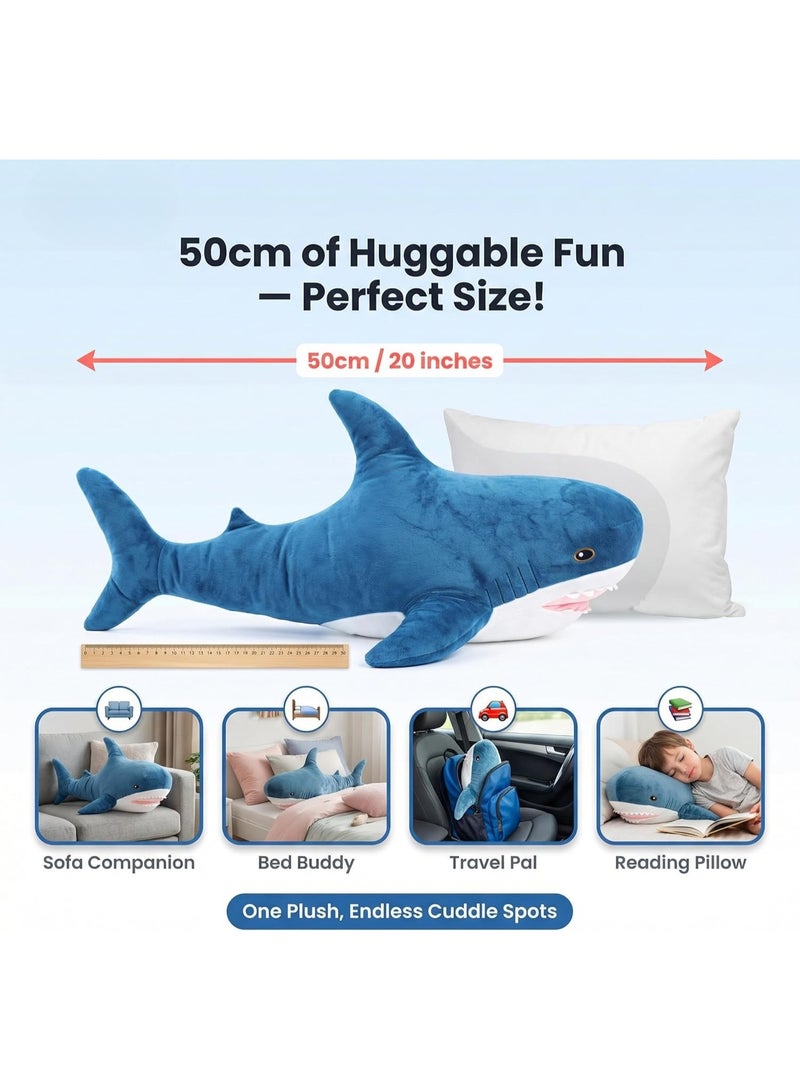 ARGT Ultra-Soft Shark Plush Toy 50cm - Soft Stuffed Animal Blue Shark Pillow for Kids, Huggable Cuddly Plush Cushion for Boys Girls, Ocean Sea Creature Gift - Image 4