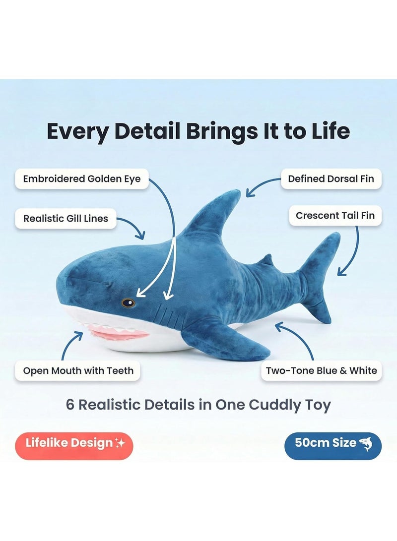 ARGT Ultra-Soft Shark Plush Toy 50cm - Soft Stuffed Animal Blue Shark Pillow for Kids, Huggable Cuddly Plush Cushion for Boys Girls, Ocean Sea Creature Gift - Image 3