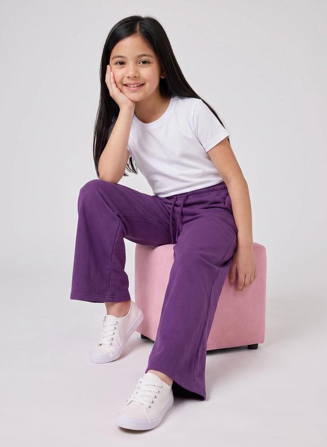 Styli Teen Girls Purple Solid Wide Leg Joggers - Image 2