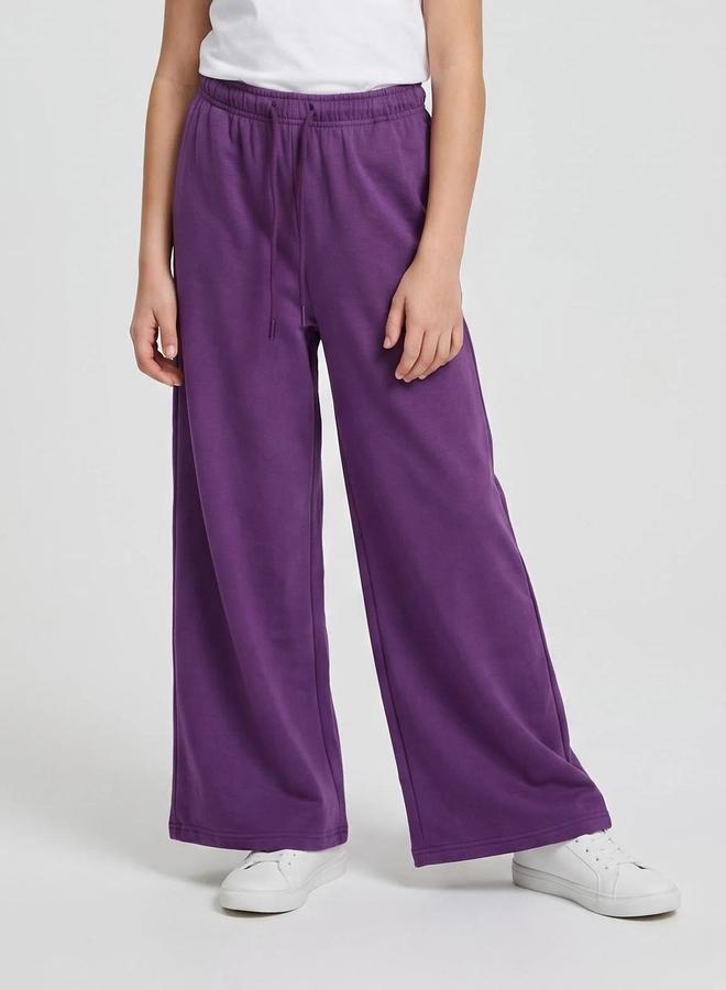 Styli Teen Girls Purple Solid Wide Leg Joggers - Image 1