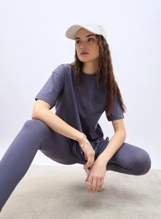Styli Styli Embossed Detail Round Neck T-Shirt and Leggings Co-Ords