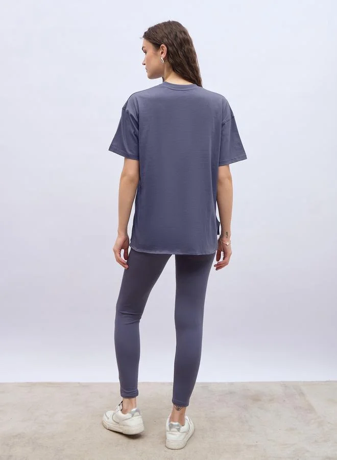 Styli Styli Embossed Detail Round Neck T-Shirt and Leggings Co-Ords