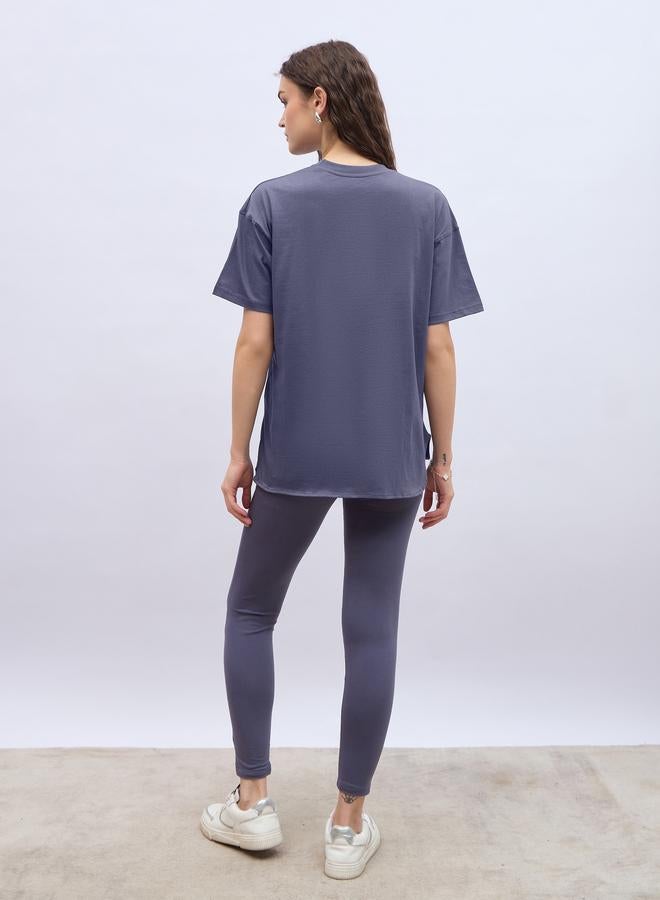Styli Embossed Detail Round Neck T-Shirt and Leggings Co-Ords - Image 5