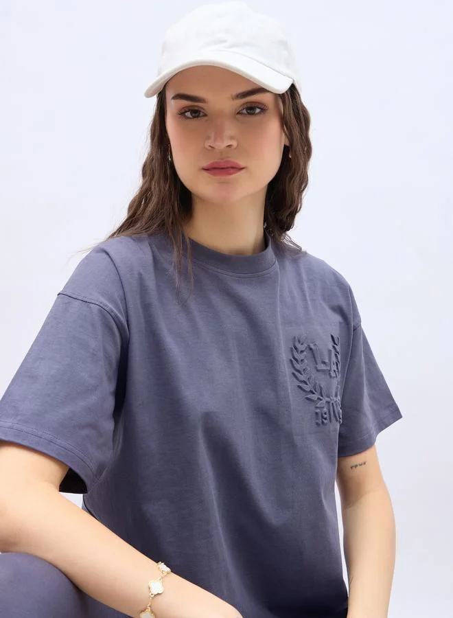 Styli Styli Embossed Detail Round Neck T-Shirt and Leggings Co-Ords