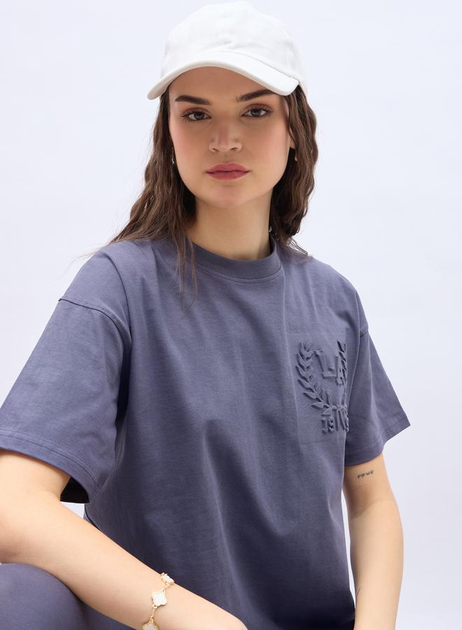 Styli Embossed Detail Round Neck T-Shirt and Leggings Co-Ords - Image 4