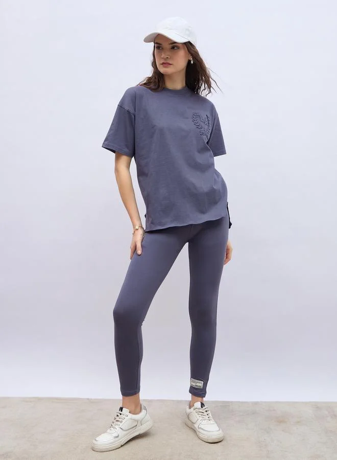 Styli Styli Embossed Detail Round Neck T-Shirt and Leggings Co-Ords