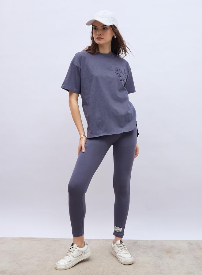 Styli Embossed Detail Round Neck T-Shirt and Leggings Co-Ords - Image 1