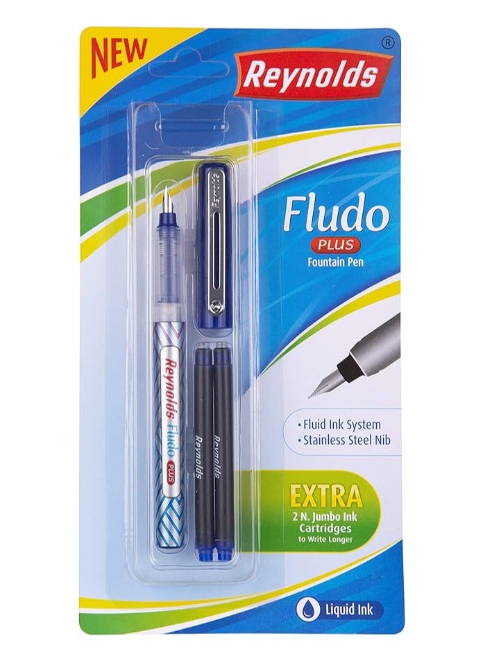 Reynolds Fludo Plus Fountain Pen Stainless Steel Nib Blue Color - Image 1