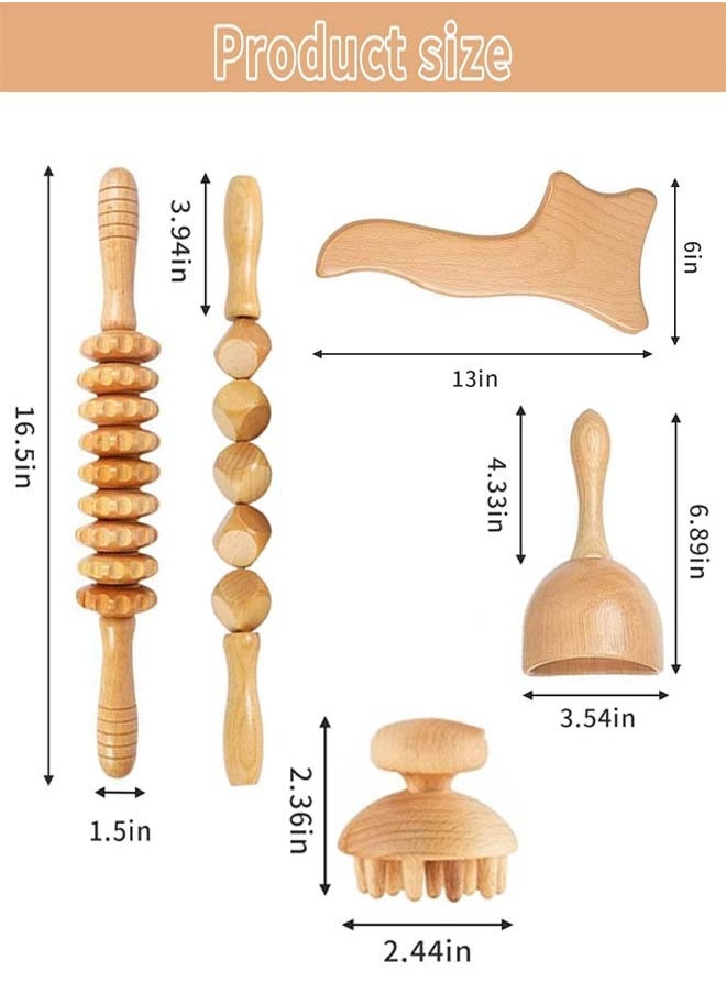 Arabest - 5 in 1 Wood Massage Tools, Professional Maderoterapia Kit Body Sculpting Tools, Wood Massager Roller for Back and Muscle Pain Relief - Image 1