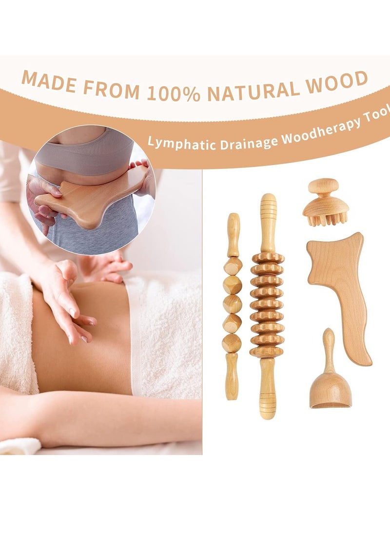 Arabest - 5 in 1 Wood Massage Tools, Professional Maderoterapia Kit Body Sculpting Tools, Wood Massager Roller for Back and Muscle Pain Relief - Image 1