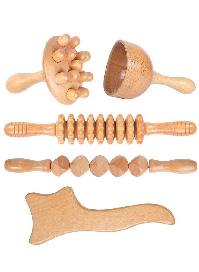 Arabest - 5 in 1 Wood Massage Tools, Professional Maderoterapia Kit Body Sculpting Tools, Wood Massager Roller for Back and Muscle Pain Relief - Image 1