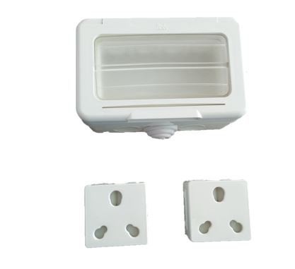 CS c&s electric Polyvinyl Chloride Type I 4 Module Waterproof Gang Box with 2 16a Socket (White) - Image 1