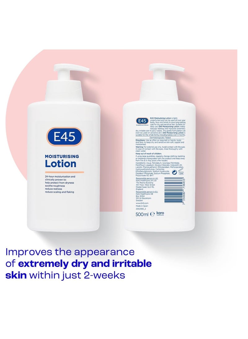 E45 Dermatological Moisturising Body Lotion for Dry Skin, 500ml, 500 ml - Image 2