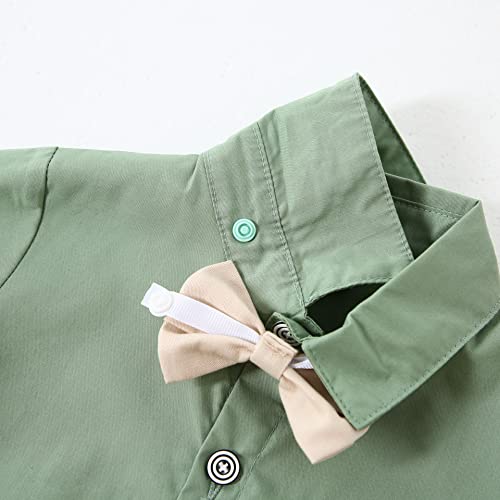 YALLET Toddler Baby Boy Outfits 1-5T Boys Suits Gentleman Short Sleeve Button Shirts+Bowtie+Suspender Shorts Formal Clothes - Image 4