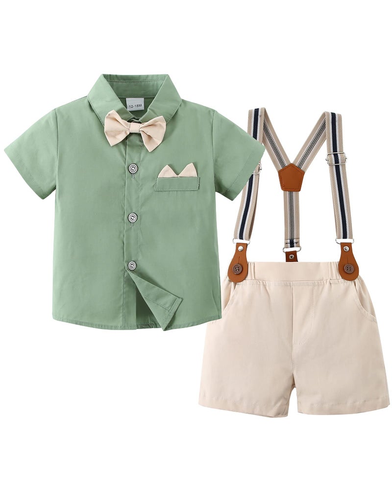 YALLET Toddler Baby Boy Outfits 1-5T Boys Suits Gentleman Short Sleeve Button Shirts+Bowtie+Suspender Shorts Formal Clothes - Image 1