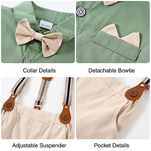 YALLET Toddler Baby Boy Outfits 1-5T Boys Suits Gentleman Short Sleeve Button Shirts+Bowtie+Suspender Shorts Formal Clothes - Image 3