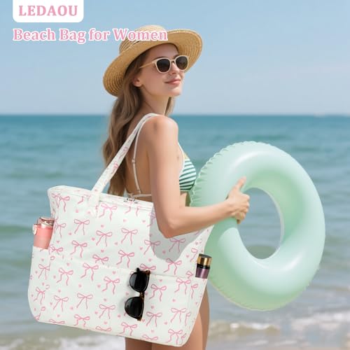 LEDAOU Large Beach Bag Women Waterproof Sandproof Zipper Beach Tote Pool Bag for Gym Grocery Travel with Wet Pocket - Image 2