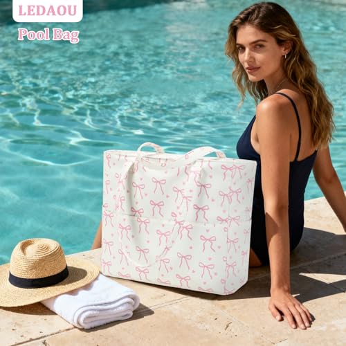 LEDAOU Large Beach Bag Women Waterproof Sandproof Zipper Beach Tote Pool Bag for Gym Grocery Travel with Wet Pocket - Image 3