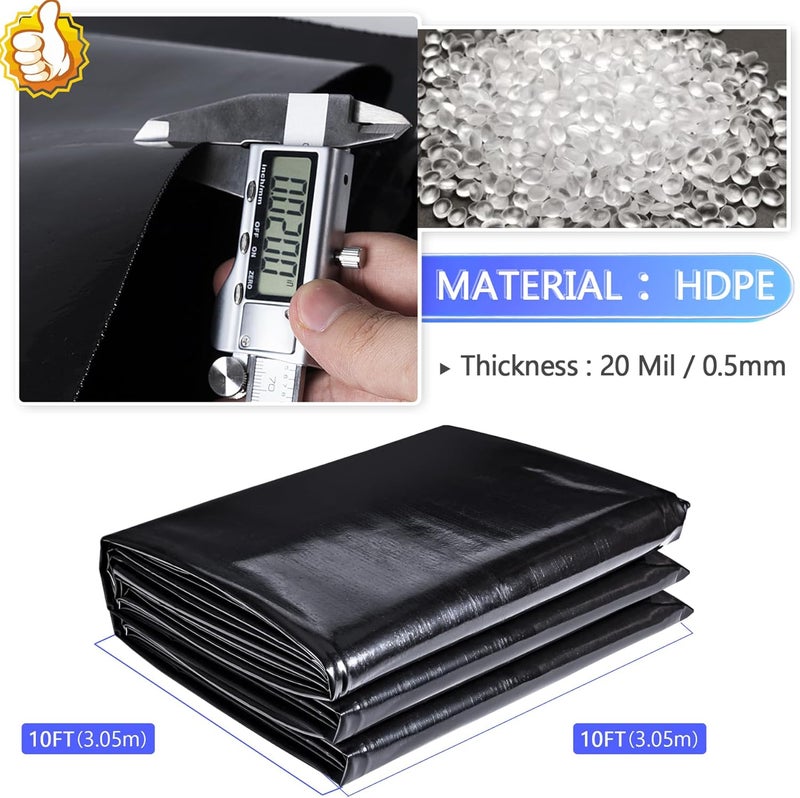 ToLanbbt بطانة بركة 10 قدم × 10 قدم من HDPE، بطانة بركة مسبقة التشكيل مقاومة للأشعة فوق البنفسجية بسمك 20 مل، سهلة القطع، بطانة بركة للبرك ذات المظهر الطبيعي، الشلالات، برك كوي وحديقة مائية (أسود) - Image 2