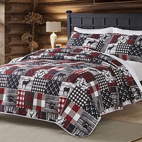 UMCHORD Cabin Quilt Set King Christmas Rustic Quilt Coverlet Bed Set 3Piece Lightweight Reversible All Season Quilt Set Lodge Bedspread Quilt with 2 Shams