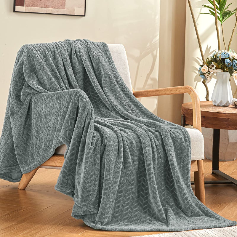 inhand Grey Leaves Pattern Throw Blanket for Couch, Super Soft Flannel Cozy Lightweight Fuzzy Blankets for Women, 50 x 60 Inches - Image 1