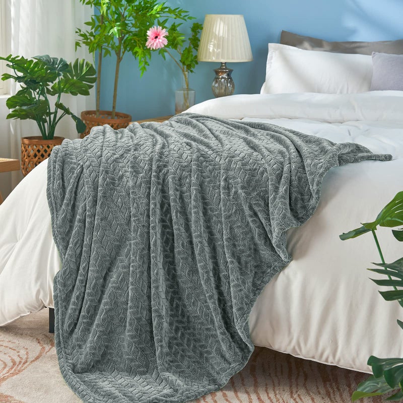 inhand Grey Leaves Pattern Throw Blanket for Couch, Super Soft Flannel Cozy Lightweight Fuzzy Blankets for Women, 50 x 60 Inches - Image 3