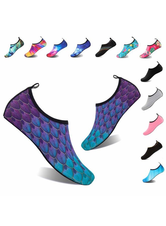 YALOX Water Shoes Women's Men's Outdoor Beach Swimming Aqua Socks Quick-Dry Barefoot Shoes Surfing Yoga Pool Exercise(YL-Blue/Green,38/39EU), Multicolor, 7.5-8.5 Women/6-7 Men - Image 1