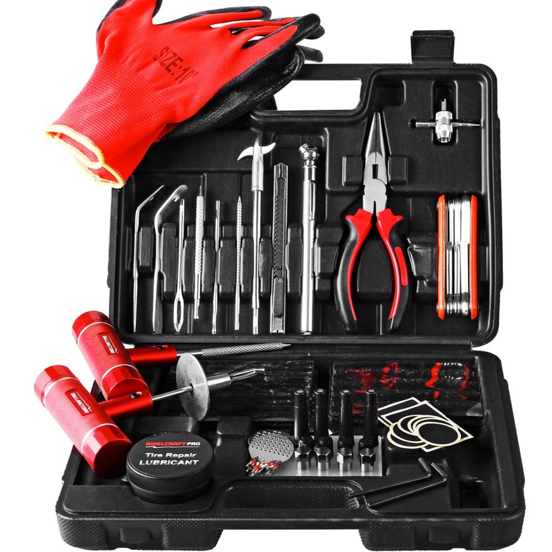 AWELCRAFT Heavy Duty Tire Repair Tools Kit 108 PCS Set Truck Tool Box for Motorcycle Car ATV Jeep Truck Tractor Flat Tire Plug Kit