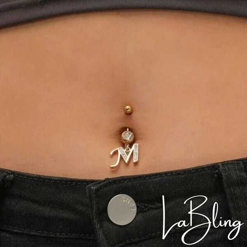 LaBling Initial Dangle Belly Button Rings | Embellished with CZ Crystals in Silver Letters A to Z | Ideal for Navel Piercings Belly Piercings - Image 4