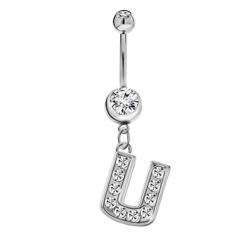 LaBling Initial Dangle Belly Button Rings | Embellished with CZ Crystals in Silver Letters A to Z | Ideal for Navel Piercings Belly Piercings - Image 1