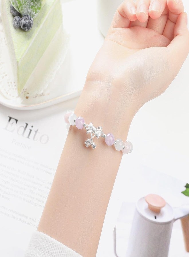 Moslovstar Natural Cat Eye Bracelet with Dainty Bow Flower Charm Handmade Jewelry Gift for Meditation Yoga Spiritual Healing 8mm Round Beads - Image 5