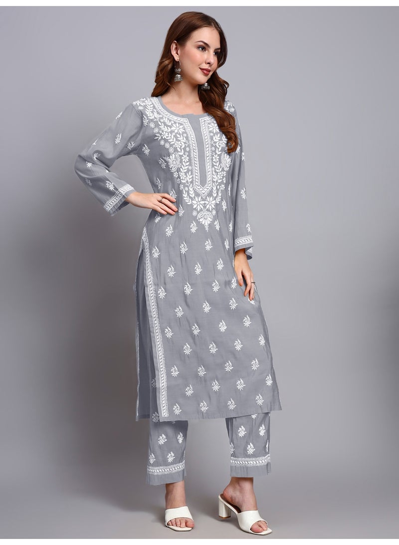 الايا طقم كورتا شانديري مطرز يدويًا بشيكانكاري - Image 1