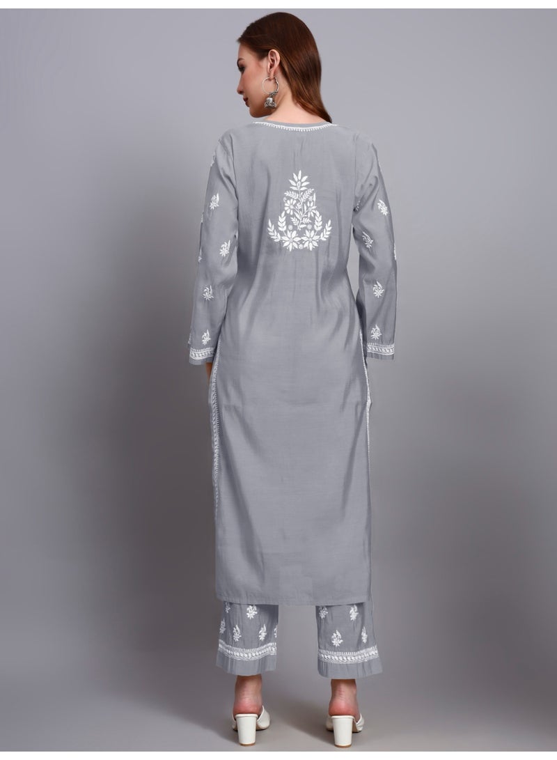 الايا طقم كورتا شانديري مطرز يدويًا بشيكانكاري - Image 2