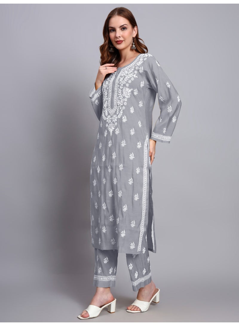 الايا طقم كورتا شانديري مطرز يدويًا بشيكانكاري - Image 4