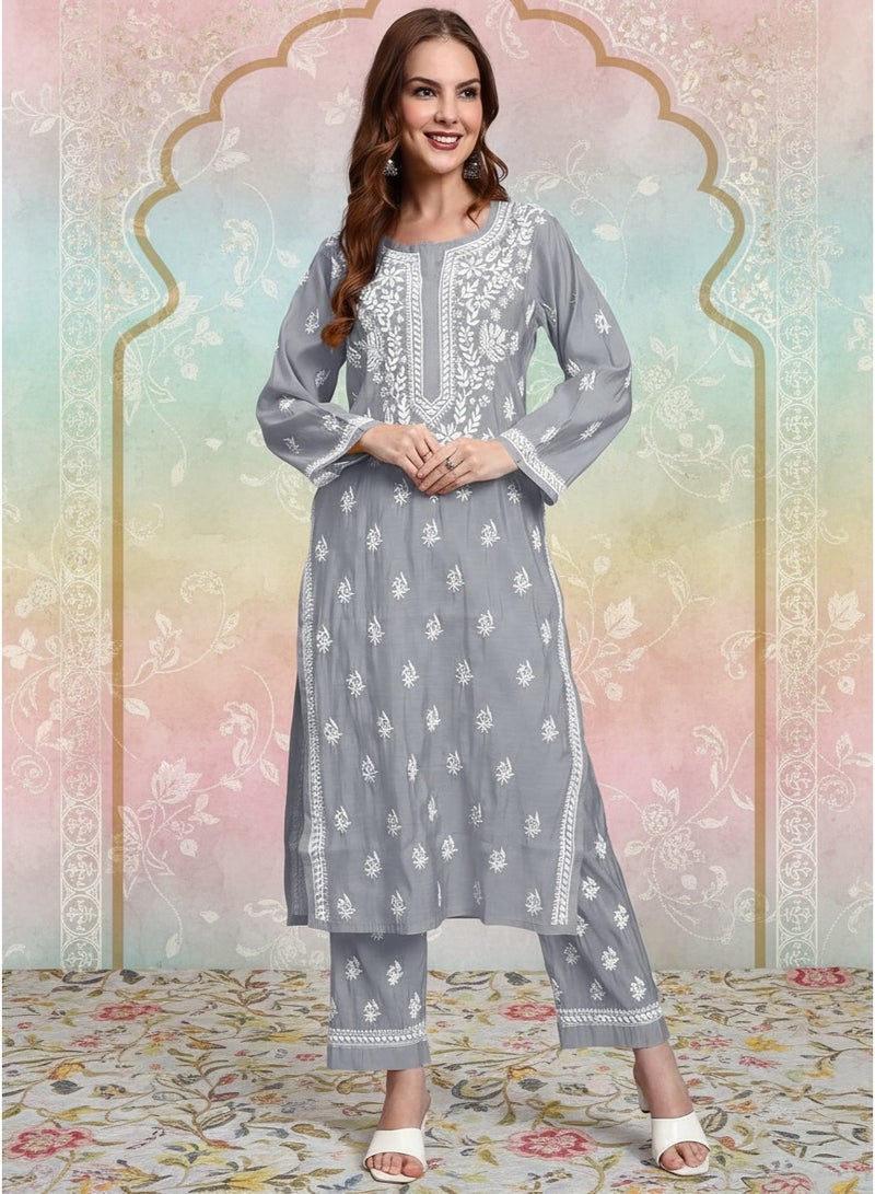 الايا طقم كورتا شانديري مطرز يدويًا بشيكانكاري - Image 1