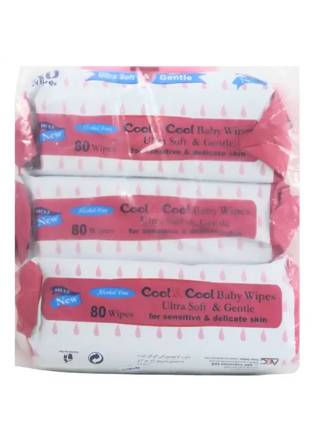 Cool & Cool Cool and Cool Ultra Sensitive and Gentle Baby Wipes For Sensitive and Delicate Skin- 3X80 Wipes - Image 2