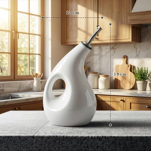 Decor & More - Ceramic Oil Dispenser 500 ML | Oil Container for Kitchen Decor | Oil Dispenser with Adjustable Removal Stainless Steel Lid for kitchen storage | White set of 1 - Image 2