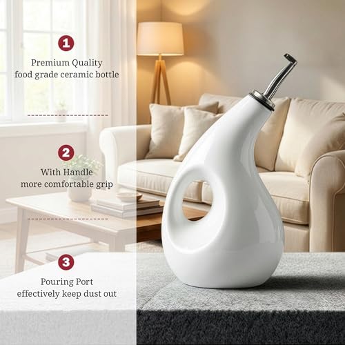 Decor & More - Ceramic Oil Dispenser 500 ML | Oil Container for Kitchen Decor | Oil Dispenser with Adjustable Removal Stainless Steel Lid for kitchen storage | White set of 1 - Image 4