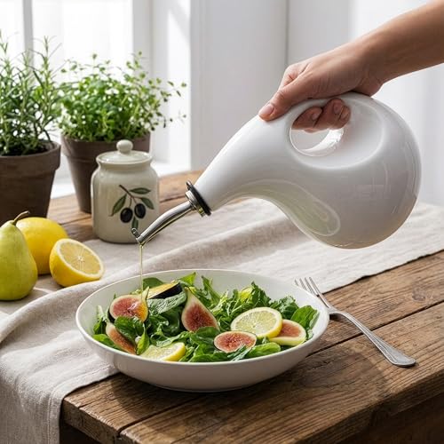 Decor & More - Ceramic Oil Dispenser 500 ML | Oil Container for Kitchen Decor | Oil Dispenser with Adjustable Removal Stainless Steel Lid for kitchen storage | White set of 1 - Image 3