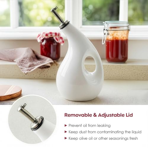 Decor & More - Ceramic Oil Dispenser 500 ML | Oil Container for Kitchen Decor | Oil Dispenser with Adjustable Removal Stainless Steel Lid for kitchen storage | White set of 1 - Image 5