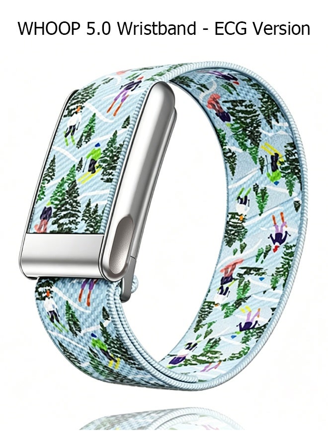 Nylon Sports Strap with Whoop 5.0 Strap - Compatible with One & Peak - Breathable Nylon Adjustable Waterproof Replacement Wrist Strap - For Fitness, Activity, Sleep, Wearables - For Whoop 5.0 - Titanium Frame/Electrocardiogram Model