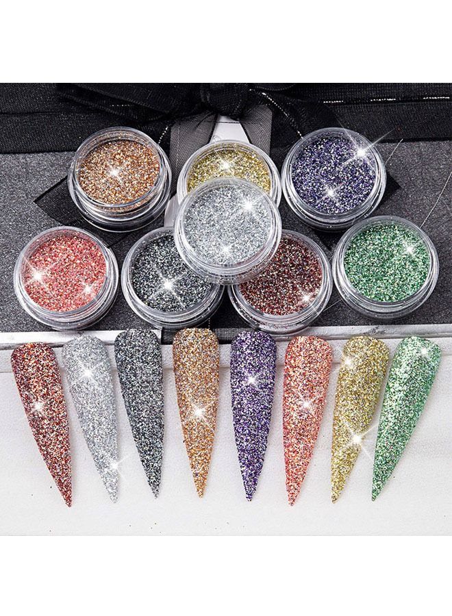 ZCM-HAPPY 8 Colors Nail Art Palette Glitter Nail Powder and 1 Box of Transparent Magic Blister Beads Nail Art Jewelry - Image 2