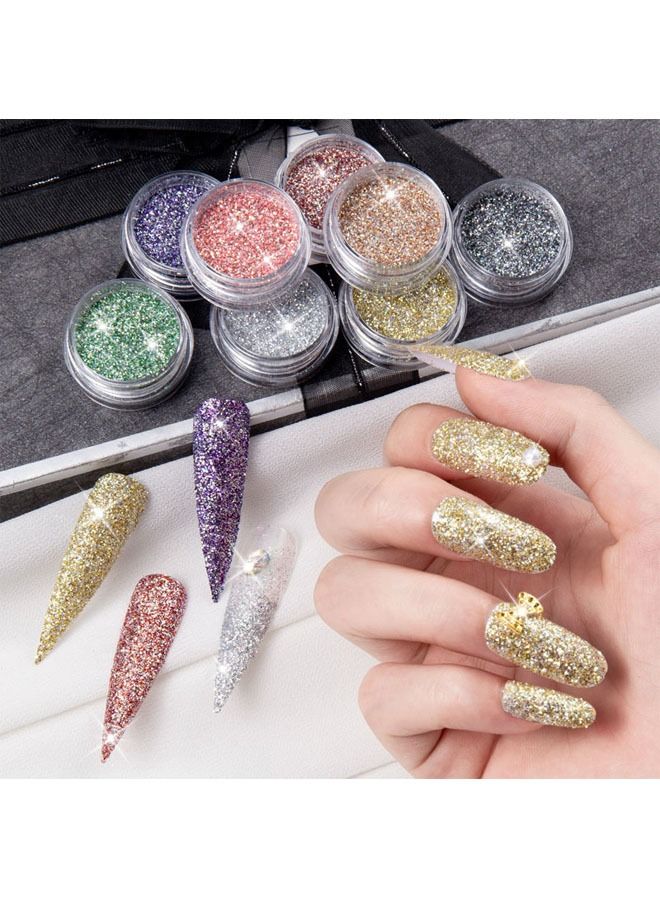 ZCM-HAPPY 8 Colors Nail Art Palette Glitter Nail Powder and 1 Box of Transparent Magic Blister Beads Nail Art Jewelry - Image 3