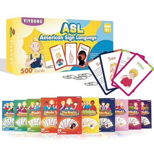 YIYDONG ASL Flash Cards 500 American Sign Language FlashCards for Beginners and Toddlers Kids Teens and Adults Include Verbs Nouns Sight Words - Image 1