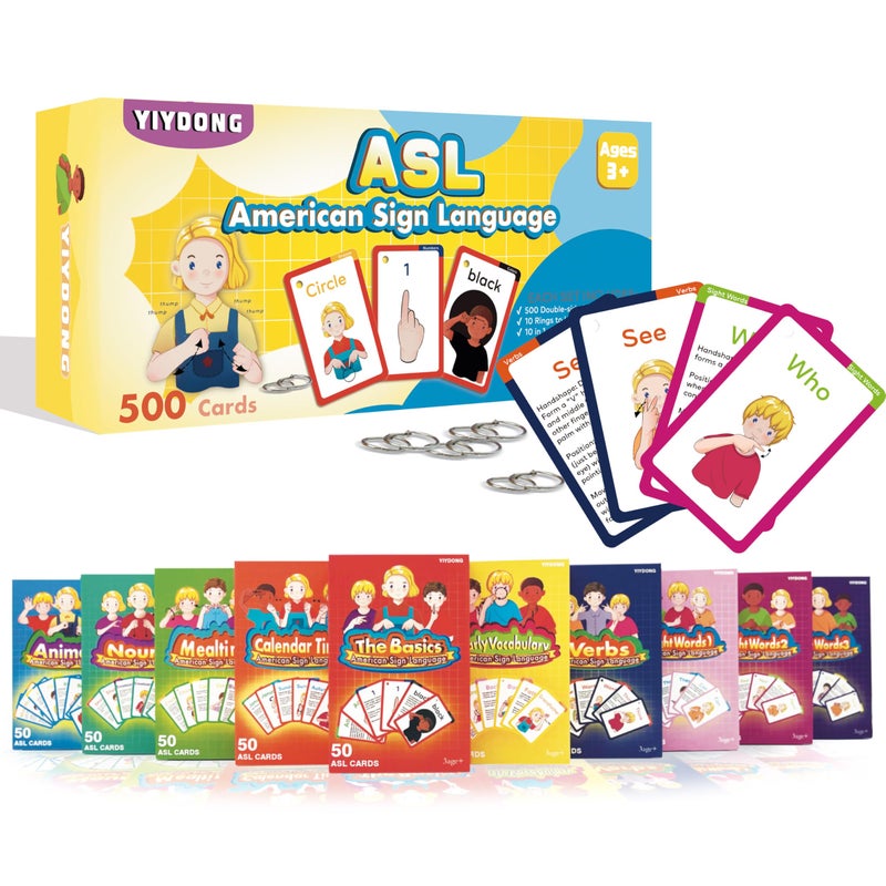 YIYDONG ASL Flash Cards 500 American Sign Language FlashCards for Beginners and Toddlers Kids Teens and Adults Include Verbs Nouns Sight Words - Image 2