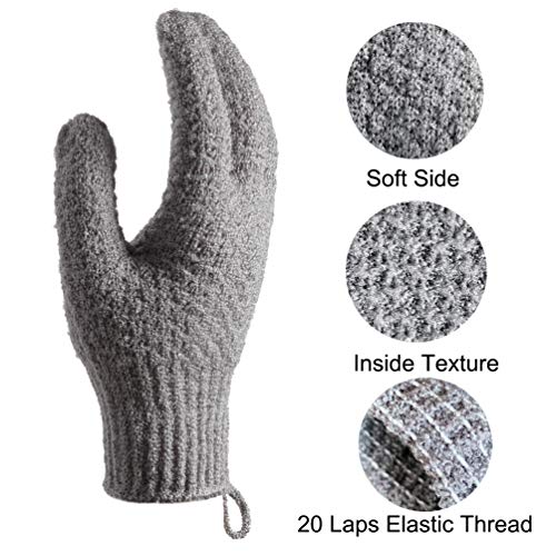 CLEEDY Bath Exfoliating Gloves - 4 Pcs Lengthened and Large Scrubbing Gloves for Shower, Spa, Massage - Scrub Mitts for Body, Face, Hand and Foot (Black and Gray) - Image 3